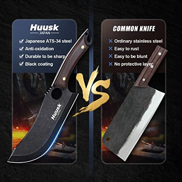 Huusk Nakiri Chef Knife - 6.8 Inch Cleaver And Vegetable Knife Bundle With Hand Forged Meat Cleaver Knives Japanese Cooking Black Butcher Knife Huusk Nakiri Chef Knife - 6.8 Inch Cleaver And Vegetable Knife Bundle With Hand Forged Meat Cleaver Knives Japanese Cooking Black Butcher Knife