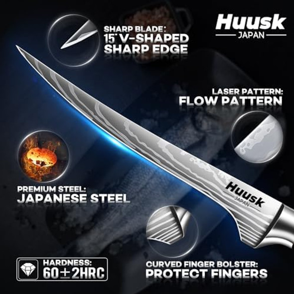 Huusk Filet Knife For Fish - 7 Inch Fish Fillet Knife Bundle With 4Pcs Butcher Knife SetFlexible Boning Knives For Meat Cutting Professional Japanese Fishing Knives For Meat Poultry Cutting