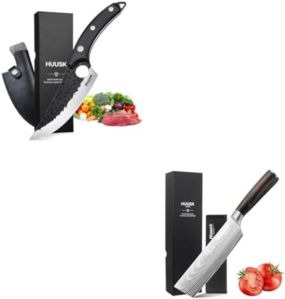 Huusk Nakiri Chef Knife - 6.8 Inch Cleaver And Vegetable Knife Bundle With Boning Knife For Meat Cutting With Box Huusk Nakiri Chef Knife - 6.8 Inch Cleaver And Vegetable Knife Bundle With Boning Knife For Meat Cutting With Box
