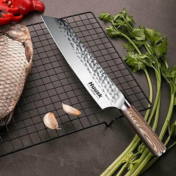 Huusk Professional Knife Set - 8-Inch Kiritsuke Chef Knife 7.7-Inch Cleaver 8-Inch Butcher 6.5-Inch Boning - High Carbon Steel Knives For Sushi Meat Vegetables
