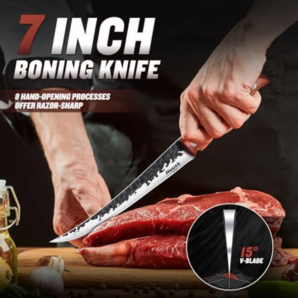 Huusk Brisket Trimming Knife Butcher Knife For Meat Cutting 7.5 Inch Meat Cleaver Curved Boning Knives 7 Inch Japanese Boning Knife With Ergonomic Handle For Dad