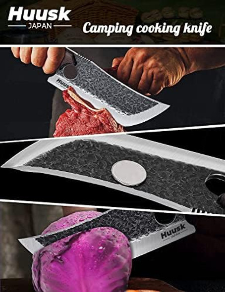 Huusk Meat Cleaver Knife With Sheath Bundle With Full Tang Butcher Knife For Meat Cutting Viking Knife For VegetablesKitchen Knife