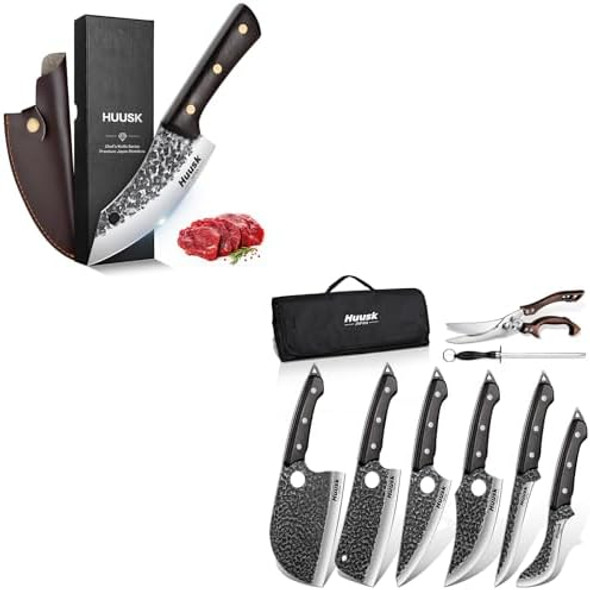 Huusk Serbian Chef Knife Set - 6Pcs Bundle With A Mini Cleaver Knifeviking Boning Knives With Bag For Kitchen Outdoor Bbq Campingbirthday Idea Men Huusk Serbian Chef Knife Set - 6Pcs Bundle With A Mini Cleaver Knifeviking Boning Knives With Bag For Kitchen Outdoor Bbq Campingbirthday Idea Men