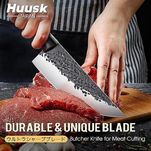 Huusk Nakiri Chef Knife - 6.8 Inch Cleaver And Vegetable Knife Bundle With Hand Forged Meat Cleaver Knife With Box