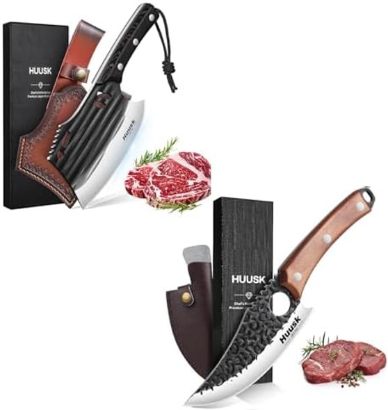 Huusk Knives Viking Knife With Sheath Hand Forged Butcher Knife For Meat Cutting Japanese Meat Cleaver High Carbon Steel Japanese Chef Knives For Camping Outdoor Bbq For Men