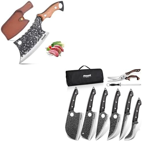 Huusk Serbian Chef Knife Set - 6Pcs Bundle With A Hand Forged Meat Cleaverviking Boning Knives With Bag For Kitchen Outdoor Bbq Campingbirthday Idea Men Huusk Serbian Chef Knife Set - 6Pcs Bundle With A Hand Forged Meat Cleaverviking Boning Knives With Bag For Kitchen Outdoor Bbq Campingbirthday Idea Men
