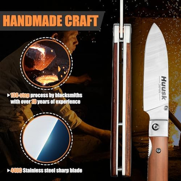 Huusk Folding Chef Pocket Knife 7.5 Inch Meat Cleaver Butcher Knife For Meat Cutting Professional Chopping Knife Japanese Santoku Knife Portable Meat Knife For Vegetable Fruit For Men
