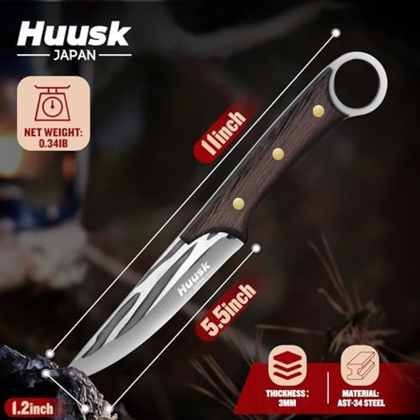Huusk Knives From Japan Boning Knife For Meat Cutting Butcher Knife Japanese Meat Cleaver With Sheath Full Tang Deboning Knife Hand Forged Fish Fillet Knives For Meat Fish Poultry For Men