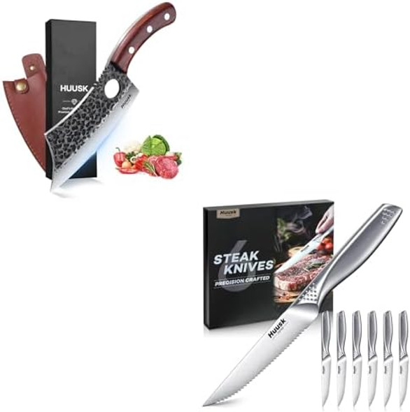 Huusk Serrated Steak Knives Set Of 6 Bundle With A Hand-Forged Meat CleaverJapanese Stainless Steel Steak Knives SetSharp Safe Dinner Knife For Kitchen Table With Box Huusk Serrated Steak Knives Set Of 6 Bundle With A Hand-Forged Meat CleaverJapanese Stainless Steel Steak Knives SetSharp Safe Dinner Knife For Kitchen Table With Box