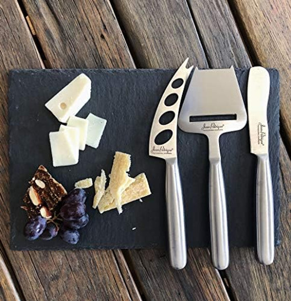 Jean-Patrique Tuscany Black Charcuterie Board & Cheese Knife Set 3 Piece - Hand-Crafted Slate Board & Cheese Knives