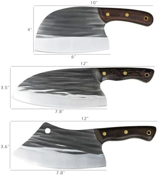 3Pcs Butcher Cleaver Knife Set For Meat Cutting Serbian Chef Knife For Kitchen Outdoor Bbq Camping Birthday Thanksgiving Christmas Idea Men