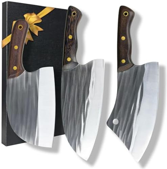 3Pcs Butcher Cleaver Knife Set For Meat Cutting Serbian Chef Knife For Kitchen Outdoor Bbq Camping Birthday Thanksgiving Christmas Idea Men 3Pcs Butcher Cleaver Knife Set For Meat Cutting Serbian Chef Knife For Kitchen Outdoor Bbq Camping Birthday Thanksgiving Christmas Idea Men