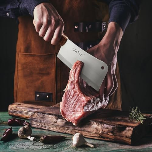 Juvale Meat Cleaver Bone Chopper For Chef And Meat Cutting - Butcher Knife With Wooden Handle For Kitchen - 8 Inch Cleaver Knife