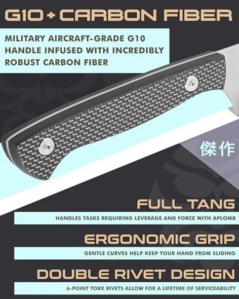 Kessaku 8-Inch Chef Knife - Senshi Series - Forged Japanese Aus-8 High Carbon Stainless Steel - Carbon Fiber G10 Handle With Sheath