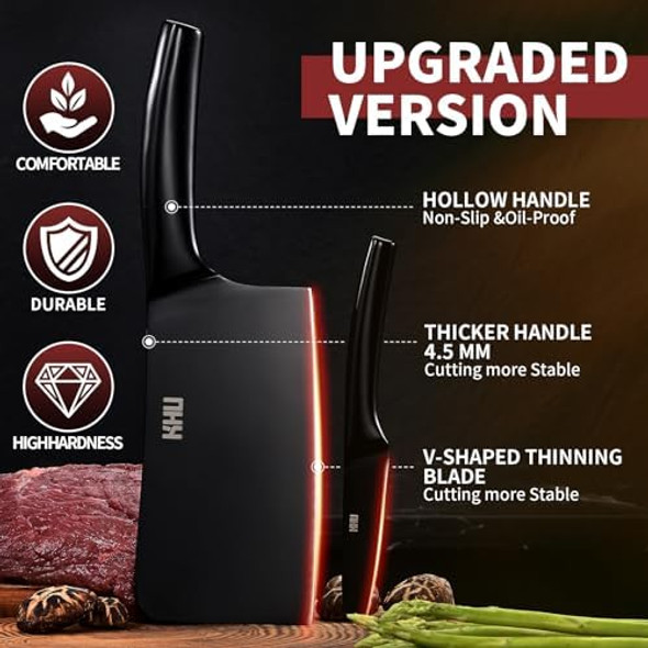 Khu 2-Pcs Knife Set Santoku 7 Inch Chef Knife Meat Cleaver Kitchen Knife Set Chopping Knife Paring Knife With Ergonomic Handle Kitchen Essentials Box For Family & Restaurant