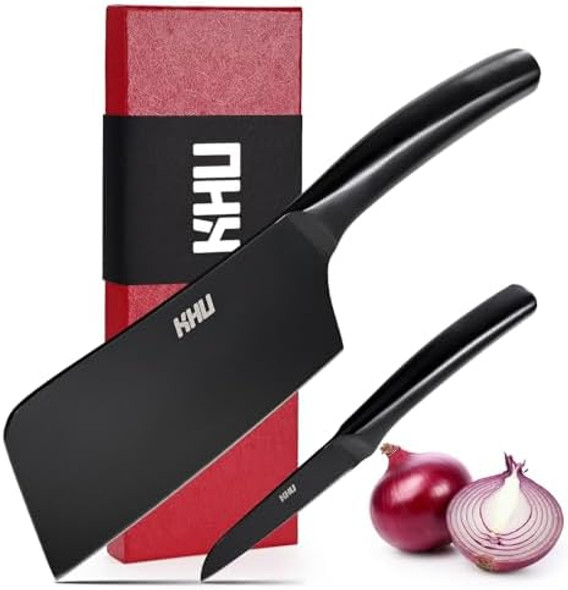 Khu 2-Pcs Knife Set Santoku 7 Inch Chef Knife Meat Cleaver Kitchen Knife Set Chopping Knife Paring Knife With Ergonomic Handle Kitchen Essentials Box For Family & Restaurant