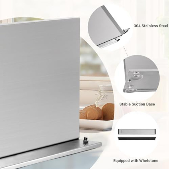Magnetic Knife Holder Stainless Steel Magnetic Knife Block With Sharpener Double Sided Strong Magnet Knife Storage For Kitchen Counter Anti-Movement Suction Cup Base