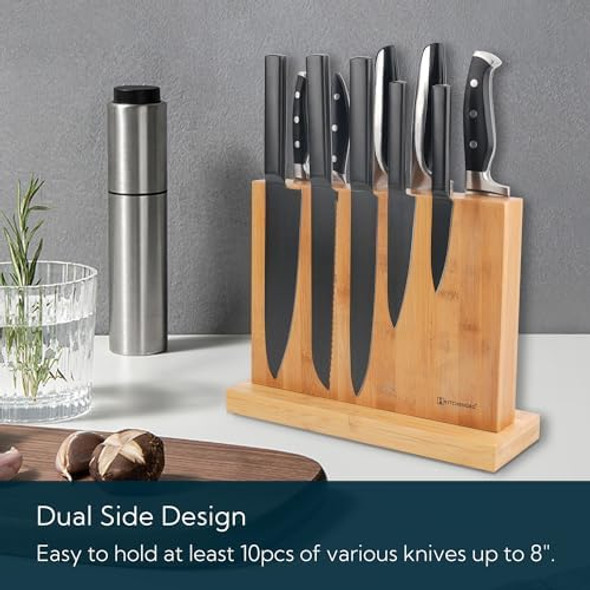 Kitchendao Luxury Acacia Magnetic Knife Block Holder With Enhanced Magnets Cutlery Display Stand And Storage Rack Large Capacity Easy To Reach Easy To Clean Mother'S Day For Mom Grandma
