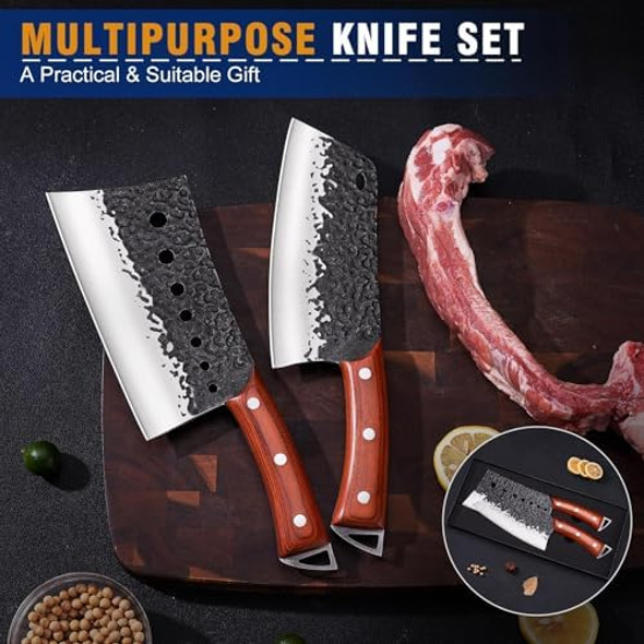 Butcher Knife Set Kitnats 4Pcs Hand Forged Kitchen Knives Set-Meat Cleaver Knife & Serbian Chef Knives & Vegetable Knives & Boning Knives Viking Knives For Kitchen Outdoor Cooking Bbq For Men