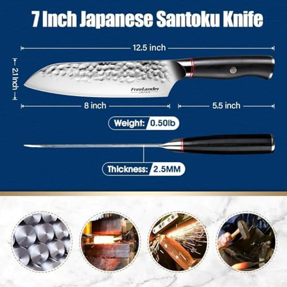 lander 7 Inch Chef Knife Sharp Japanese Santoku Knife High Carbon Stainless Steel Kitchen Knife Professional Cooking Knife For Home And Kitchen With Ergonomic Handle - Box Included