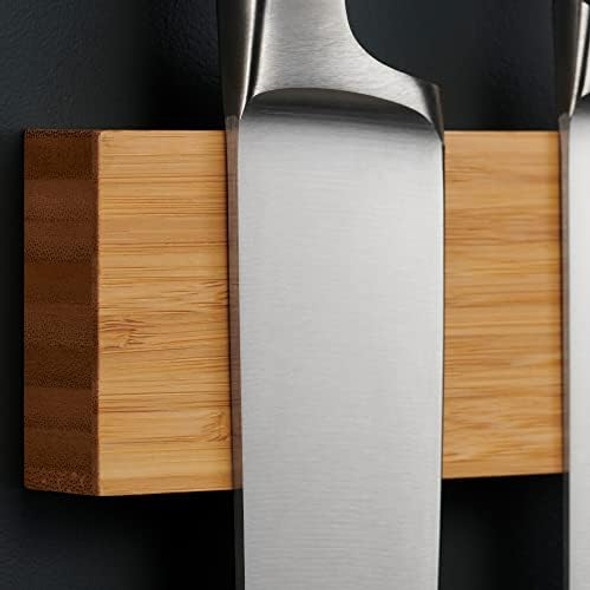 Larhn Magnetic Knife Holder For Wall 16″ - Powerful Knife Magnetic Strip For Knives Utensils And Tools - Not Compatible With Refrigerators - 100% Solid Bamboo