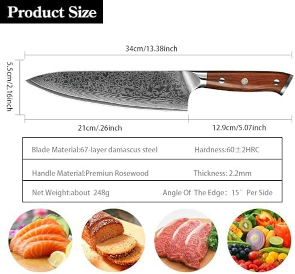 Kitchen Chef Knife Professional Sharp Japan Kitchen Knife Vg10 Damascus Steel Chef Knife Cleaver Utility Fruit Cooking And Baking Knife With Ergonomic Rosewood Handle As Show Xz Da01