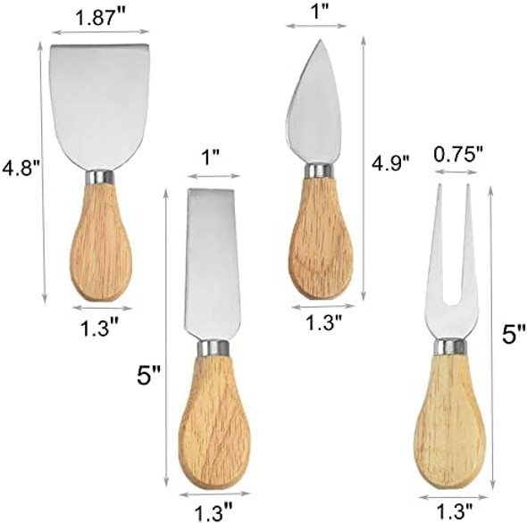 4 Piece Set Of Cheese Knives With Bamboo Wood Handle - Stainless Steel Mini Cheese Knife Set For Charcuterie Board Cheese Knife2 Cheese Shaver2 Cheese Fork And 2 Cheese Spreader For Cheese Lovers