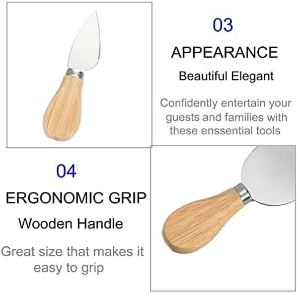 4 Piece Set Of Cheese Knives With Bamboo Wood Handle - Stainless Steel Mini Cheese Knife Set For Charcuterie Board Cheese Knife2 Cheese Shaver2 Cheese Fork And 2 Cheese Spreader For Cheese Lovers