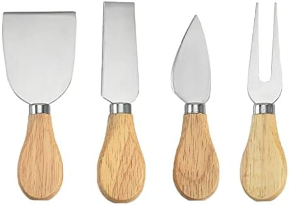 4 Piece Set Of Cheese Knives With Bamboo Wood Handle - Stainless Steel Mini Cheese Knife Set For Charcuterie Board Cheese Knife2 Cheese Shaver2 Cheese Fork And 2 Cheese Spreader For Cheese Lovers