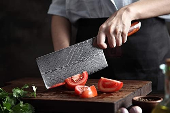 7 Inch Super Sharp Damascus Steel Professional Butcher Cleavers Meat Knife For Bone Chopper Restaurant Knife With Ergonomic Rosewood Handle. By Mss