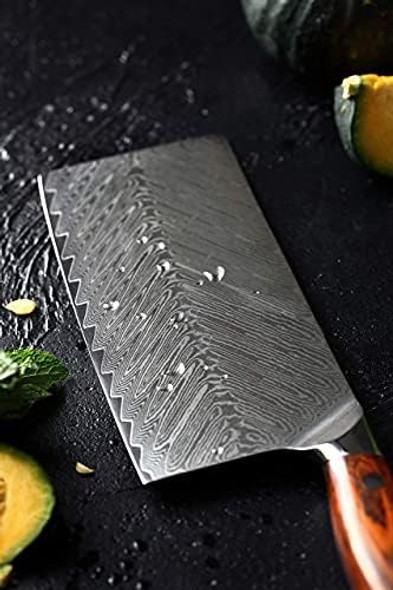 7 Inch Super Sharp Damascus Steel Professional Butcher Cleavers Meat Knife For Bone Chopper Restaurant Knife With Ergonomic Rosewood Handle. By Mss