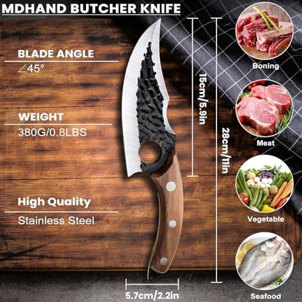Mdhand Chef Knife - Hand Forged Butcher Knives With Sheath & Box High Carbon Steel Viking Knives Meat Cutting Knife For Kitchen Japanese Chef Knives For Camping Outdoor Bbq s For Men