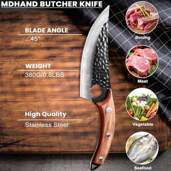 Mdhand Chef Knife - Hand Forged Butcher Knives With Sheath Japanese Knives Stainless Steel Viking Knives Meat Cutting Knife For Kitchen Camping Bbq Hunting Holiday s For Men