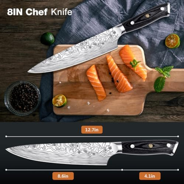 8" Chef Knifehigh Carbon Stainless Steel Chef Knifekitchen Knife With Finger Guard And Knife Sharpenerchef Knife Box For Family And Friends 8" Chef Knifehigh Carbon Stainless Steel Chef Knifekitchen Knife With Finger Guard And Knife Sharpenerchef Knife Box For Family And Friends