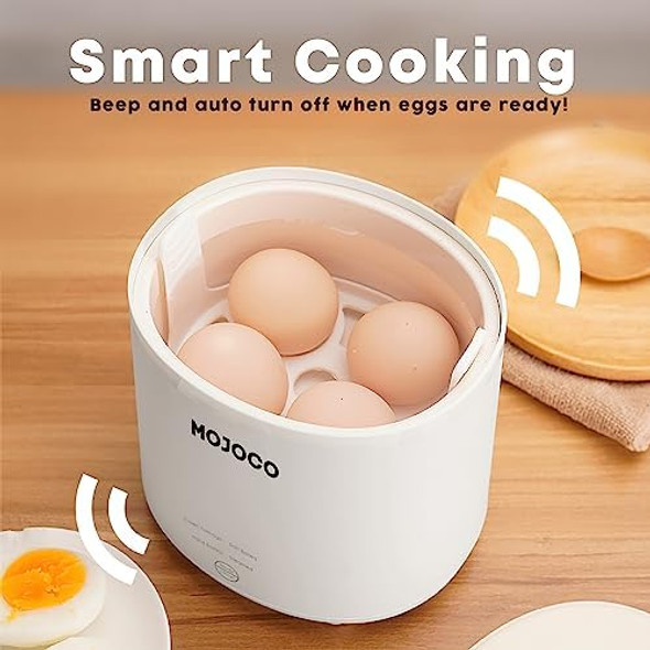 Mojoco Rapid Egg Cooker - Mini Egg Cooker For Steamed Hard Boiled Soft Boiled Eggs And Onsen Tamago - Electric Egg Boiler For Home Kitchen Dorm Use - Smart Egg Maker With Auto Shut Off And Alarm