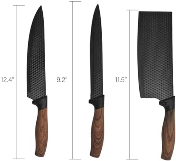 6Pcs Stainless Steel Kitchen Knife Set Nonstick Ceramic Coating Wave Blade Rustproof Sharp Chef Knife For Cooking Restaurant