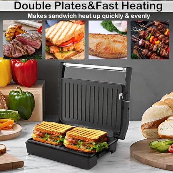 Panini PressSandwich PressPnini GrillPerfect For Grilling SandwichSteakBurgerPaniniSausageNon-Stick Coating Auto Temperature 2 Slice Small Size Item To Save Space