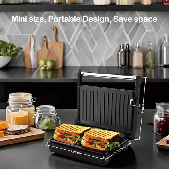 Panini PressSandwich PressPnini GrillPerfect For Grilling SandwichSteakBurgerPaniniSausageNon-Stick Coating Auto Temperature 2 Slice Small Size Item To Save Space
