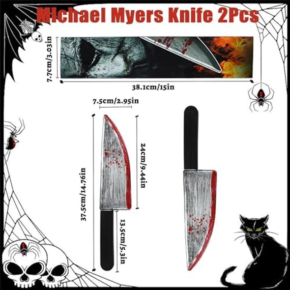 Myerscostume 2Pcs Halloween Knife Jumbo Plastic Bloody Butcher Knife Halloween Butcher Prop Metallic