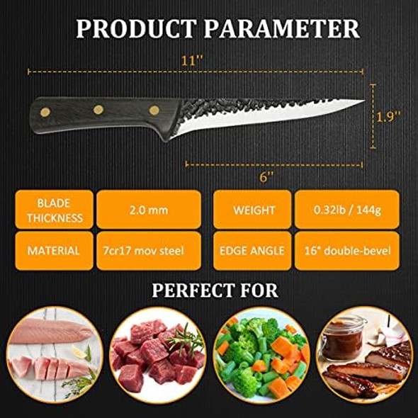 Premium Boning Knife With Sheath & Pocket Knife Sharpener 6 Inch High Carbon Stainless Steel Professional Japanese Fillet Knife Meat Cleaver Hand Forged Chef Knives For Meat Fish Deboning