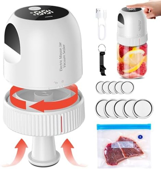 Electric Mason Jar Vacuum Sealer Kit - 3 In 1 Automatic Vacuum Sealer For Wide & Regular Mouth Mason Jars Vacuum Bags Rechargeable Portable Vacuum Sealer For Jars For Food Storage Electric Mason Jar Vacuum Sealer Kit - 3 In 1 Automatic Vacuum Sealer For Wide & Regular Mouth Mason Jars Vacuum Bags Rechargeable Portable Vacuum Sealer For Jars For Food Storage