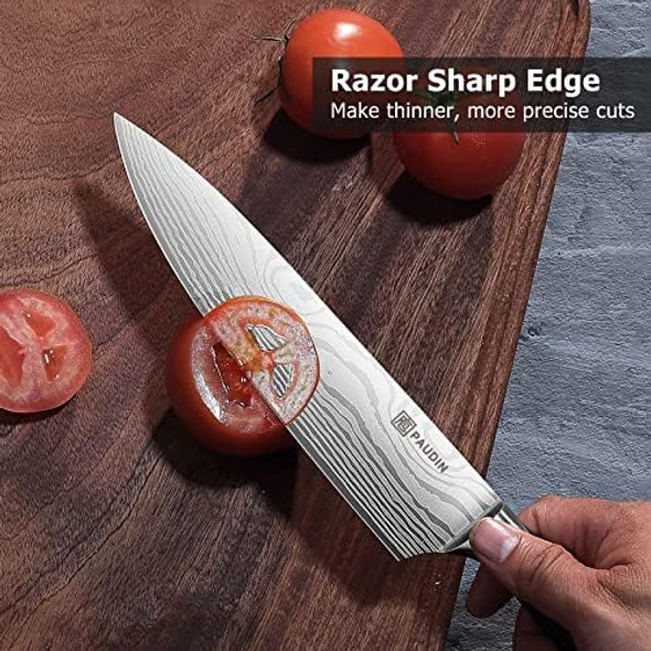 Paudin Chef Knife 8 Inch High Carbon Stainless Steel Sharp Kitchen Knife With Ergonomic Handle Box For Family & Restaurant