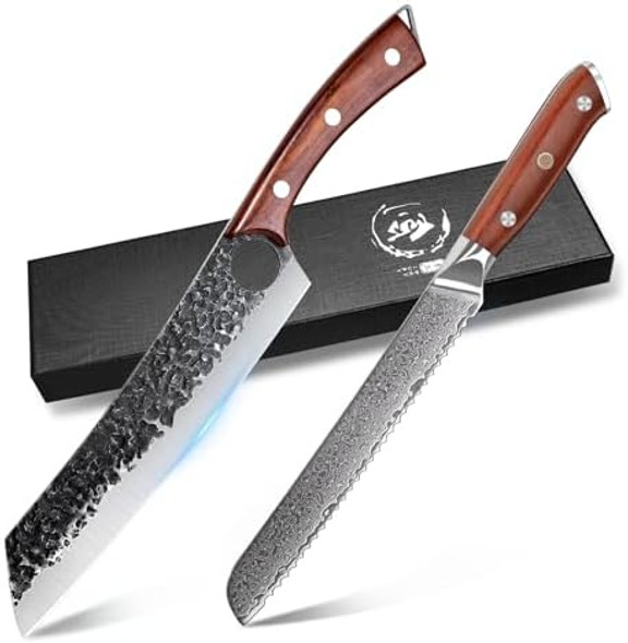 Purple Dragon Chef Knife Meat And Vegetable Cleaver Hand Forged Boning Knife 8.5 Inch With Damascus Bread Knife 8 Inch Purple Dragon Chef Knife Meat And Vegetable Cleaver Hand Forged Boning Knife 8.5 Inch With Damascus Bread Knife 8 Inch