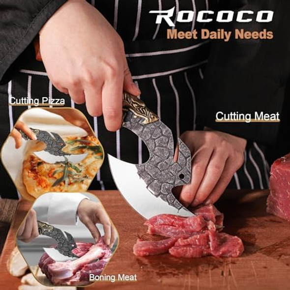 Rococo The 8.8'' Boning Knife And Dragon Viking Cleaver Set For Cutting Ribs Roasts Fruits Veggies Multipurpose Kitchen Knives For Bbq Birthday Thanksgiving Christmas Ideal Men Rococo The 8.8'' Boning Knife And Dragon Viking Cleaver Set For Cutting Ribs Roasts Fruits Veggies Multipurpose Kitchen Knives For Bbq Birthday Thanksgiving Christmas Ideal Men