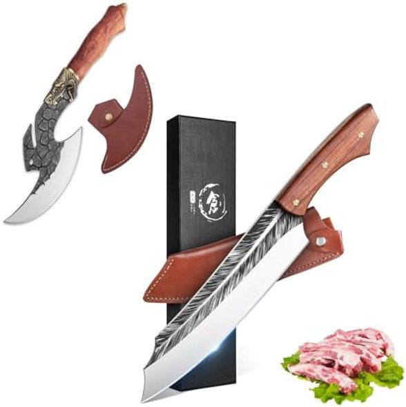 Rococo The 8.6'' Boning Knife And Dragon Viking Cleaver Set For Cutting Ribs Roasts Fruits Veggies Multipurpose Kitchen Knives For Bbq Birthday Thanksgiving Christmas Ideal Men Rococo The 8.6'' Boning Knife And Dragon Viking Cleaver Set For Cutting Ribs Roasts Fruits Veggies Multipurpose Kitchen Knives For Bbq Birthday Thanksgiving Christmas Ideal Men