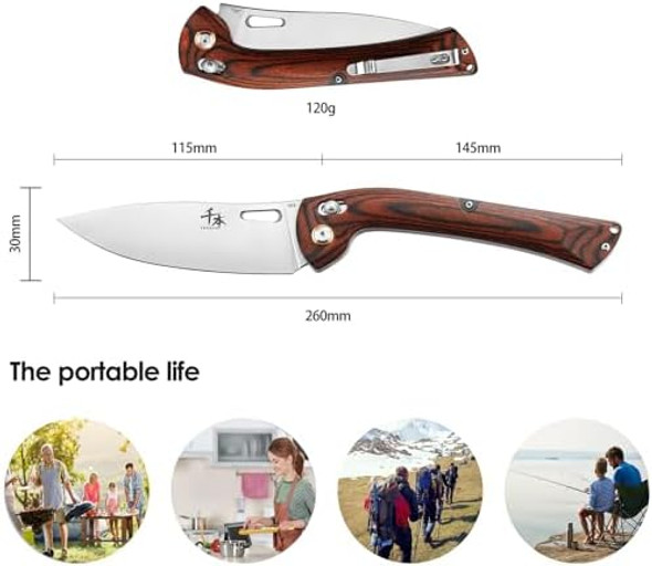 Senbon 440 Stainless Steel Super Sharp Pocket Folding Chef Knife Peeling Utility Knife Fruit Knife Handle Camping Barbecue Outdoor Back Clip Portable