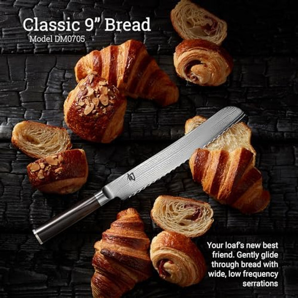 Shun Classic Blonde 9" Bread Knife Handcrafted Japanese Serrated Knife Vg-Max Core With Damascus Stainless Steel Cladding Pakkawood Handle Slicing Tool For Professional And Home Chefs Shun Classic Blonde 9" Bread Knife Handcrafted Japanese Serrated Knife Vg-Max Core With Damascus Stainless Steel Cladding Pakkawood Handle Slicing Tool For Professional And Home Chefs