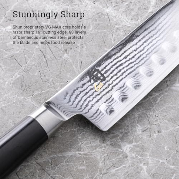 Shun Classic 7" Hollow Ground Santoku Knife Handcrafted Japanese Cutting Knife Vg-Max Core With Damascus Stainless Steel Cladding Pakkawood Handle