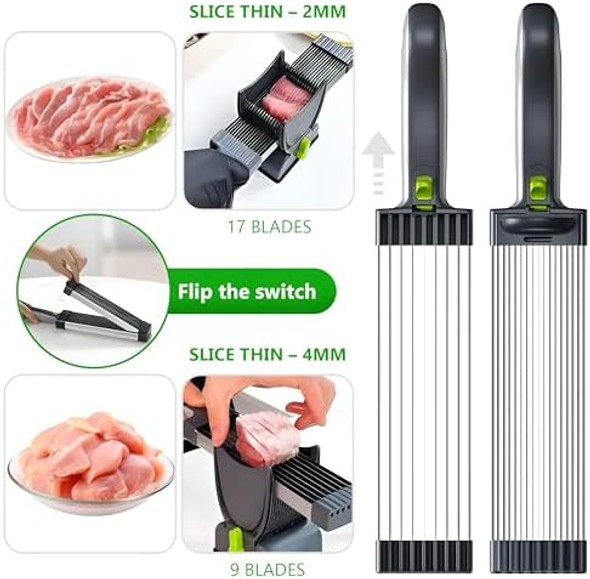 Fresh Meat Slicer Stainless Steel Meat Slicer Manual Jerky Cutter With 17 Blades Adjustable Thickness (2Mm4Mm) Hand Cleaver Knife Set For Slicing Shredding Beef Pork Chicken Bbq Fresh Meat Slicer Stainless Steel Meat Slicer Manual Jerky Cutter With 17 Blades Adjustable Thickness (2Mm4Mm) Hand Cleaver Knife Set For Slicing Shredding Beef Pork Chicken Bbq