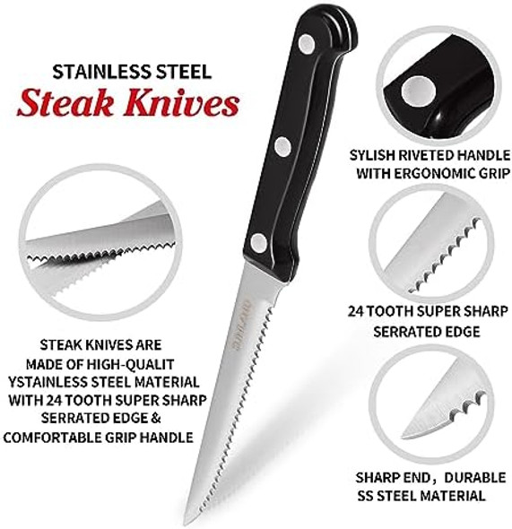 Sunalnd Steak Knives Set Of 8Micro Serrated Edge Full Tang Triple Riveted Steak Knife
